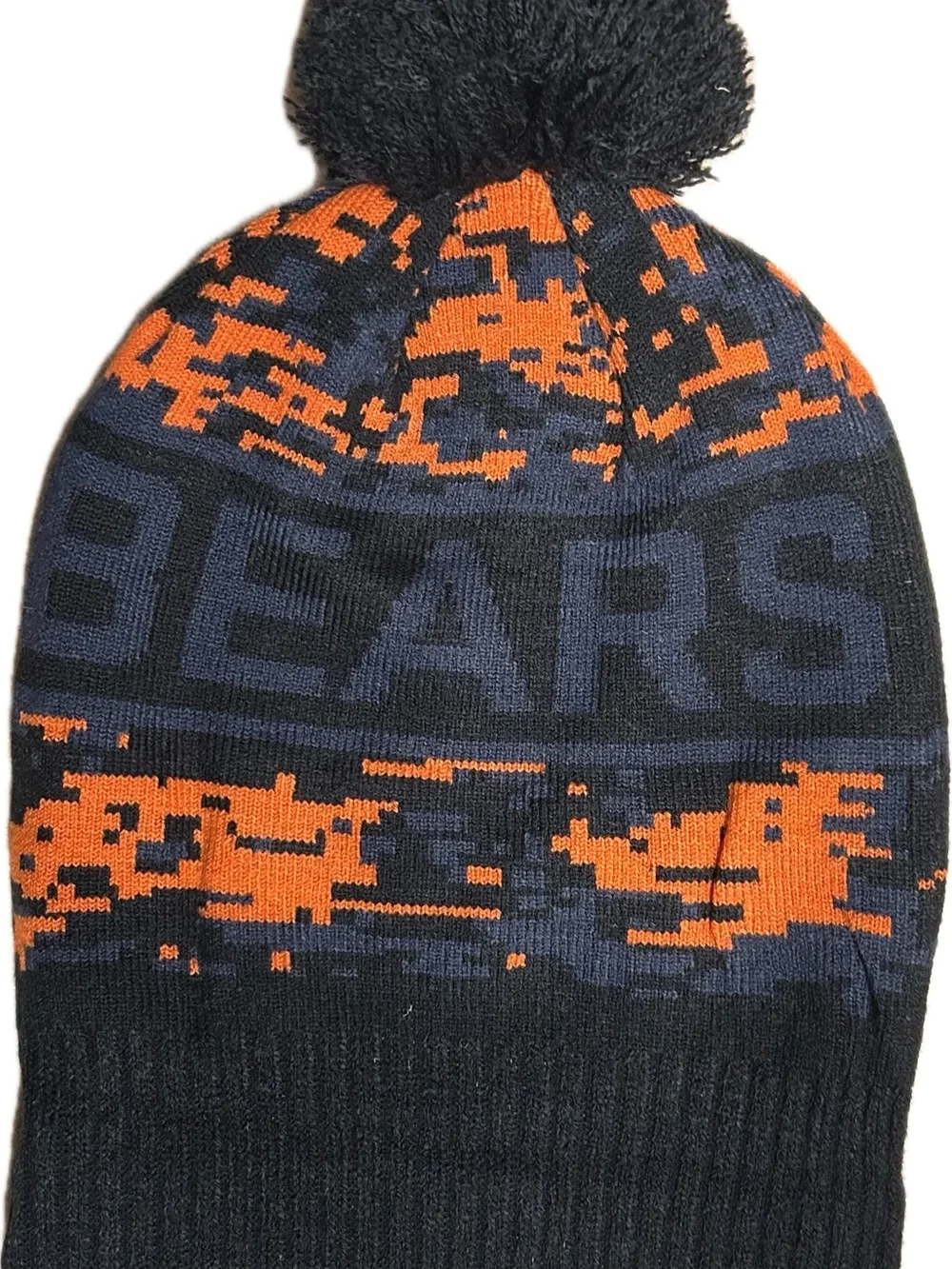 NFL Chicago Bears Pom Cuffed Knit Hat in Black & Orange